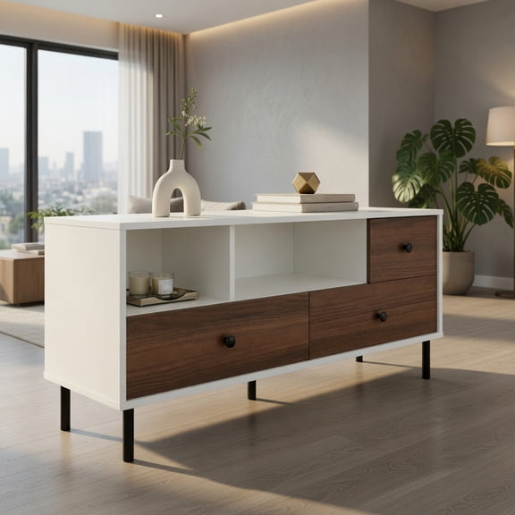 Kadyn TV Stand,TV Cabinet,Entertainment Center Console Table,Mid-Century TV Stand for 50-inch TVs with 2 Cubbies and 3 Drawers