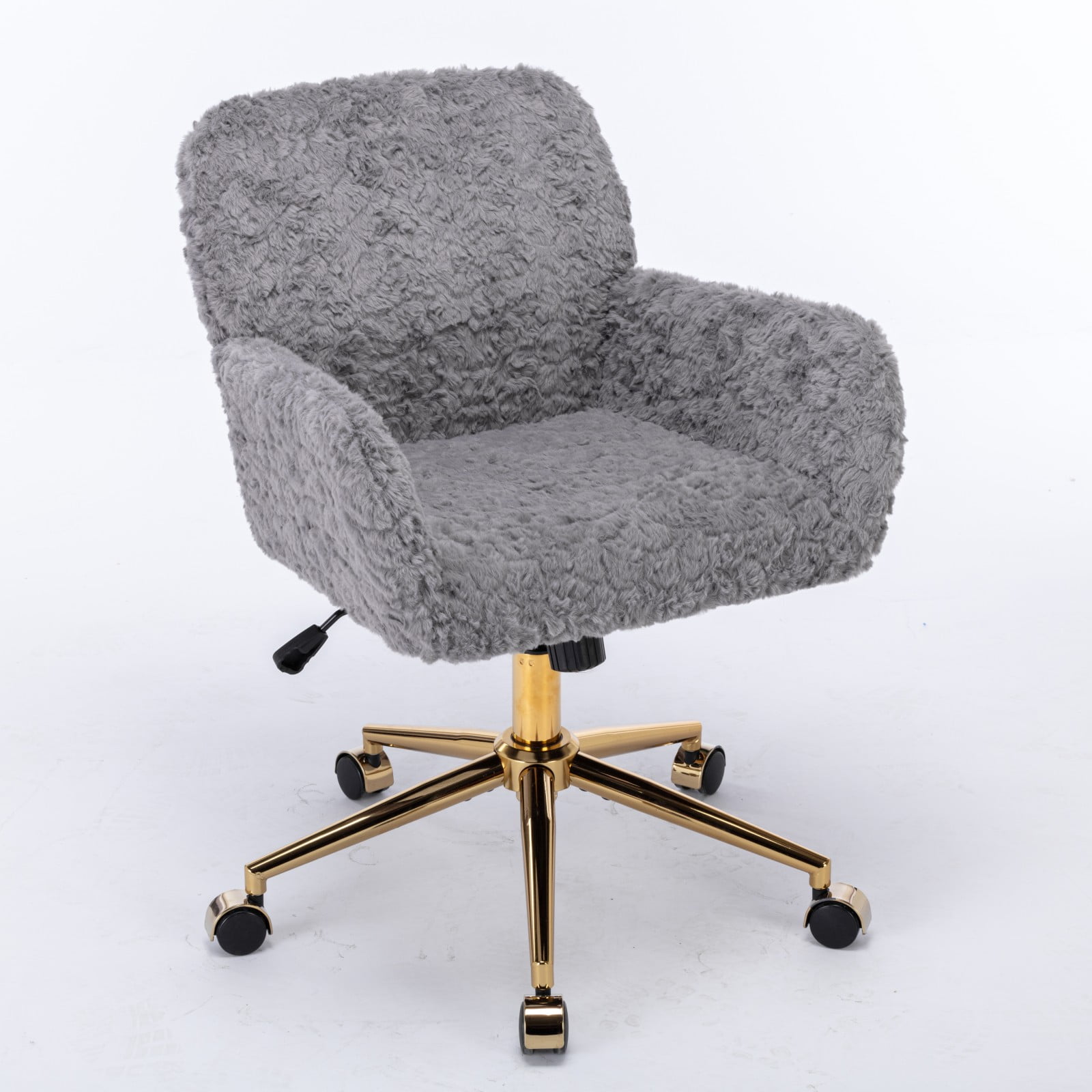 Furniture Office Chair, Artificial Rabbit Hair Home Chair with Golden Metal Base, Adjustable Desk Chair Swivel Office Chair, Vanity Chair (Gray)