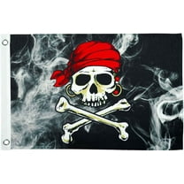 In the Breeze 3714 — Smokin' Pirate Printed 12"x18" Double Sided Grommet Flag, Outdoor Pirate Boat Flag