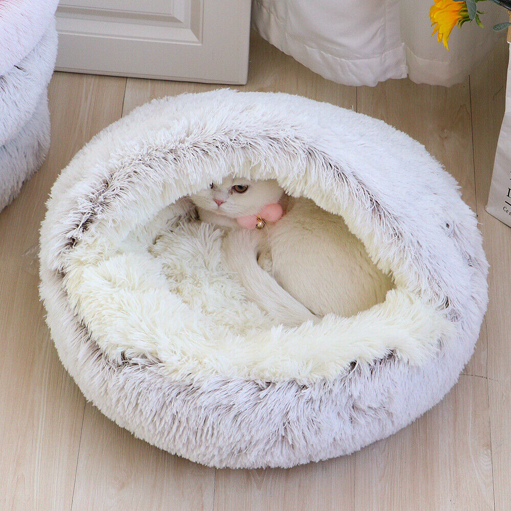 Pet Artist Dog Cave Bed Round Plush Cuddler Warm Cushion Igloo House Crate Cat Calming Bed