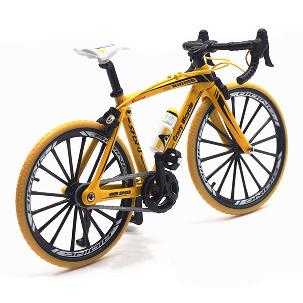 Yellow Bicycle Model Home Gift Mountain Bike Racing Cycle Bend Cross Metal Kids Decor Mini Collection Simulation Classic Diecast Toys 