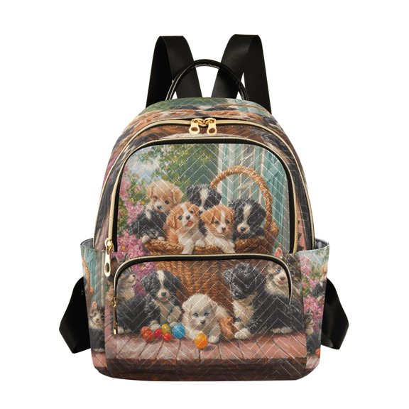 Casual Basket Of Puppies and Kitten Backpack for School,College and Travel, Water Resistant Bookbag,