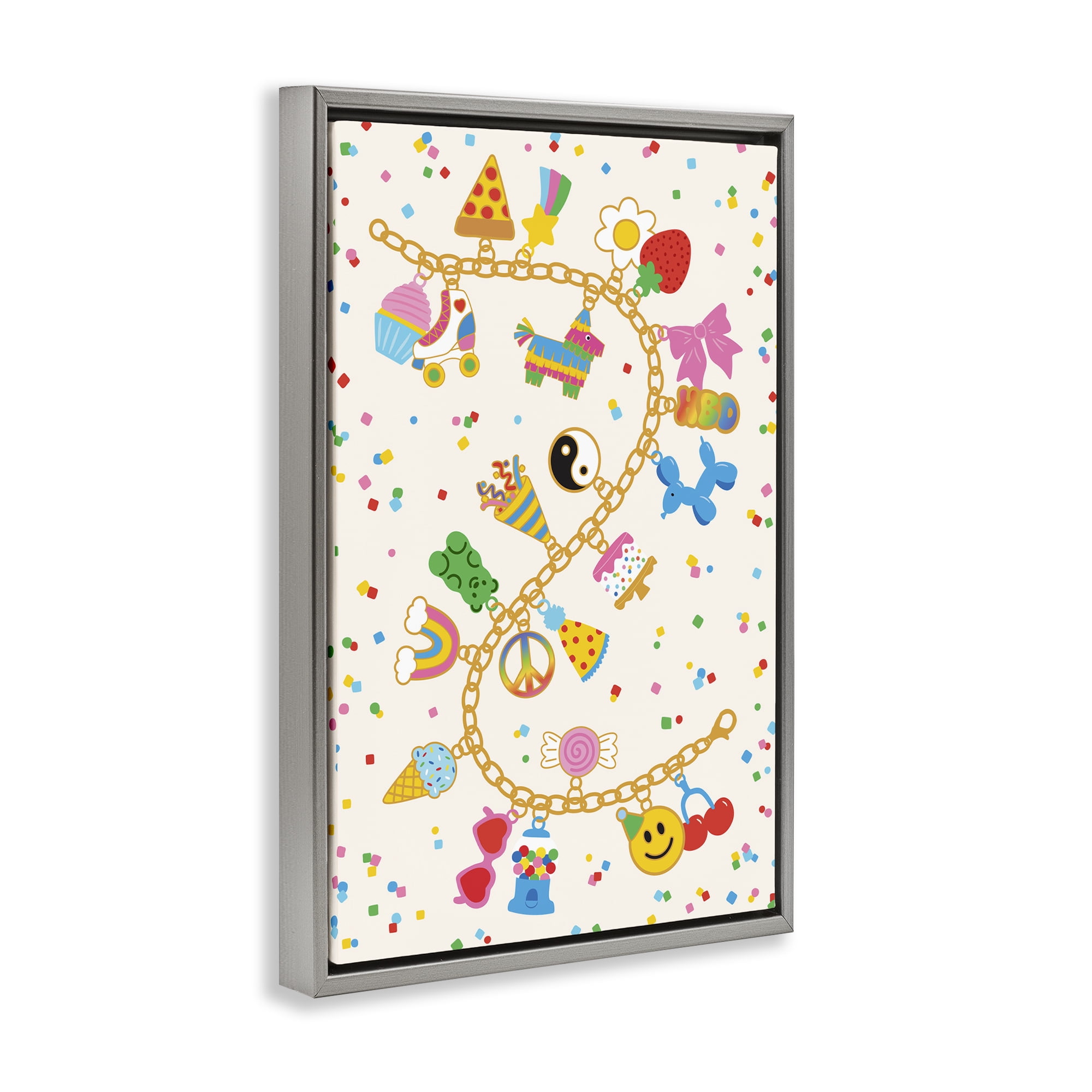 Stupell Industries Playful Party Charm Bracelet Gray Framed Floater Canvas Wall Art, design by Nadia Hassan