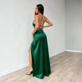 thumbnail image 4 of Women's Sexy Backless Satin Maxi Dress V-Neck High Split Spaghetti Strap Graduation Dress, 4 of 7