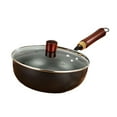 thumbnail image 4 of Wok antiadherente Wok chino con gancho para colgar Mango de madera Sartén para saltear Fondo plano sin tapa, 4 of 9