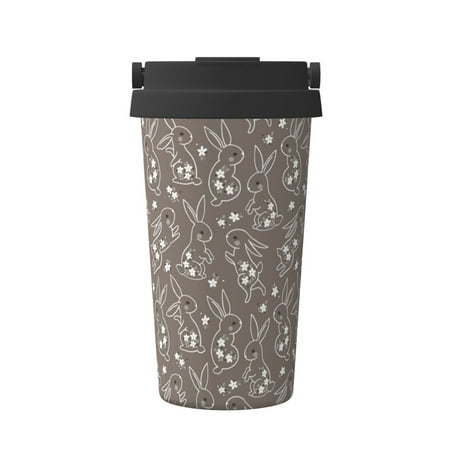 

Xecao Retro Bunny Pattern Insulated Coffee Mug with Handle & Flip Thermos Mug Water Bottle Coffee Tumbler Cup