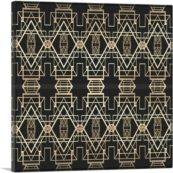 ARTCANVAS Art Deco Tan Design on Black Square Canvas Art Print - Size: 36" x 36" (1.50" Deep)