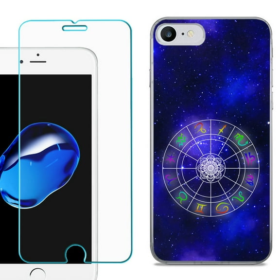 For Apple iPhone 7 / iPhone 8 Case, Slim-Fit TPU Phone Case, with Tempered Glass Screen Protector, by OneToughShield ® - Zodiac / Horoscope