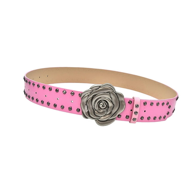 yuksok Ceinture en Cuir pour Femmes, Ceinture Ajustable à Boucle Fleurie pour Fêtes, Pantalon Décontracté, Rouge Rose
