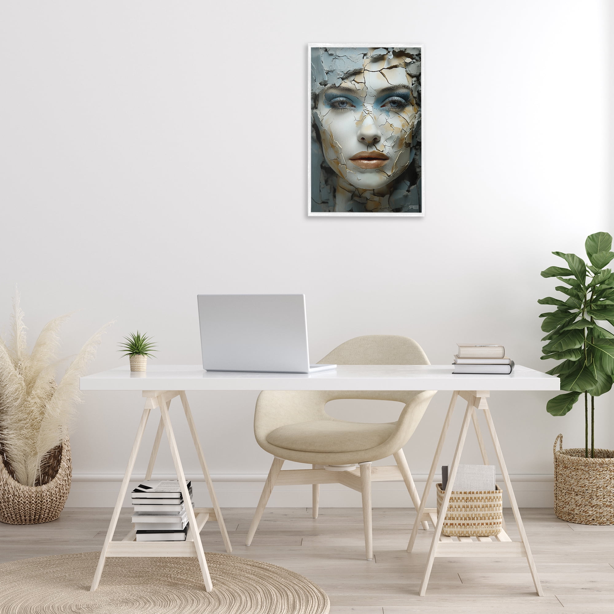 Stupell Industries Cracked Face Abstraction Novelty Painting White Framed Art Print Wall Art, 16 x 24
