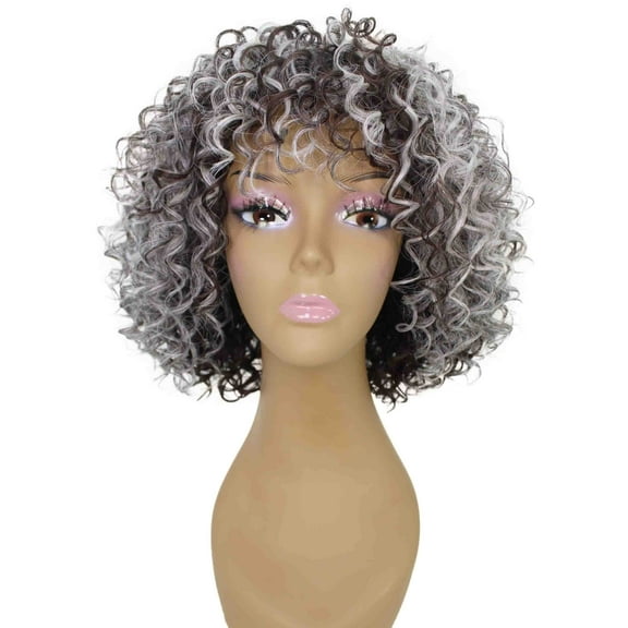 LUXLUXE Gabrielle Curly Pixie 12 in Long Full Wig No Lace Wig, Heat Resistant Fibers, 16  Shades of Natural, Dip Dyed, & Blended Colors
