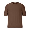 thumbnail image 4 of Tauxra Men's Textured Ribbed Knit Short Sleeve Round Neck Tee Shirts Solid Casual Top Brown M, 4 of 6