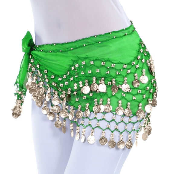 qelini Belly Dance Skirt for Women Fringe Mini Skirt High Waist Wrap Skirt Coin Embellished Solid Color Summer Skirt
