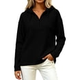 thumbnail image 6 of Quarter Zip Pullover wWomen Waffle Knit Long Sleeve Drawstring Casual Sweatshirt Hooded Tops, 6 of 7