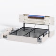 thumbnail image 4 of AOGLLATI Queen Size Farmhouse Bed with Barn Door Storage Cabinets & 4 Drawers LED White Wood Platform Bed, No Box Spring Needed, 4 of 9