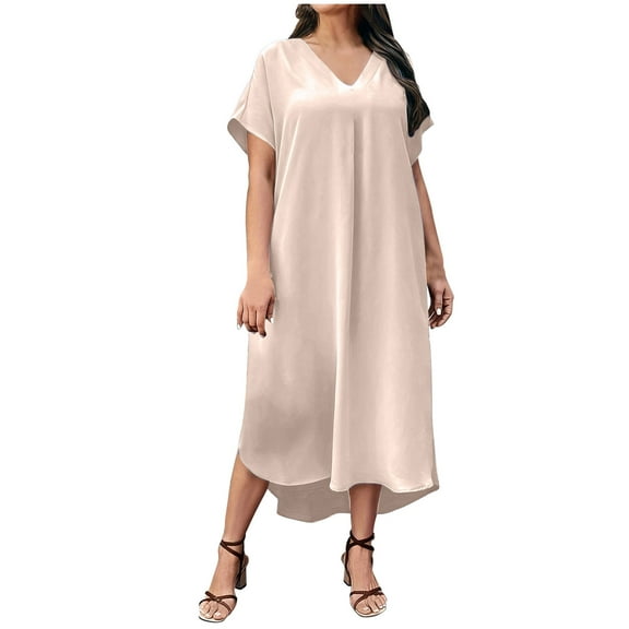 ChaoHeng Women Dresses under $10 Summer Dresses Ladies Casual V-Neck Short Sleeve Irregular Hem Dress