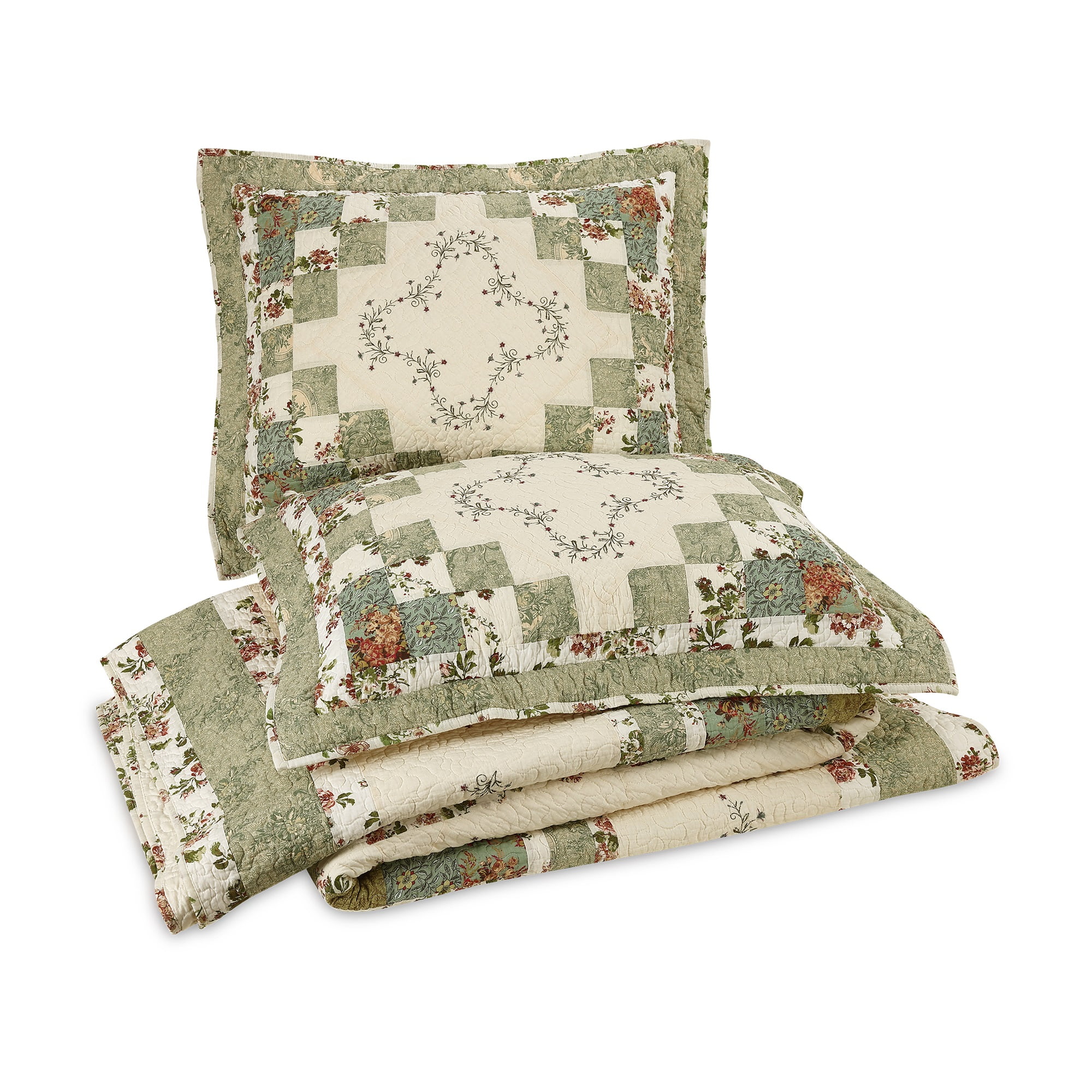 Modern Heirloom Olivia Green 3-Piece Quilt Set, Full/Queen