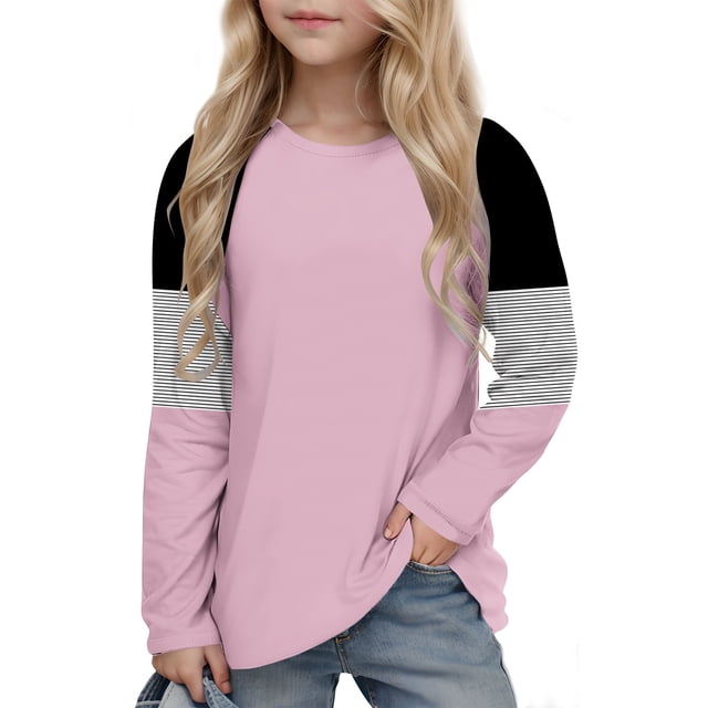 COM1950s Chemises pour Filles, Haut à Manches Longues Col Rond Mignon et à la Mode pour Filles