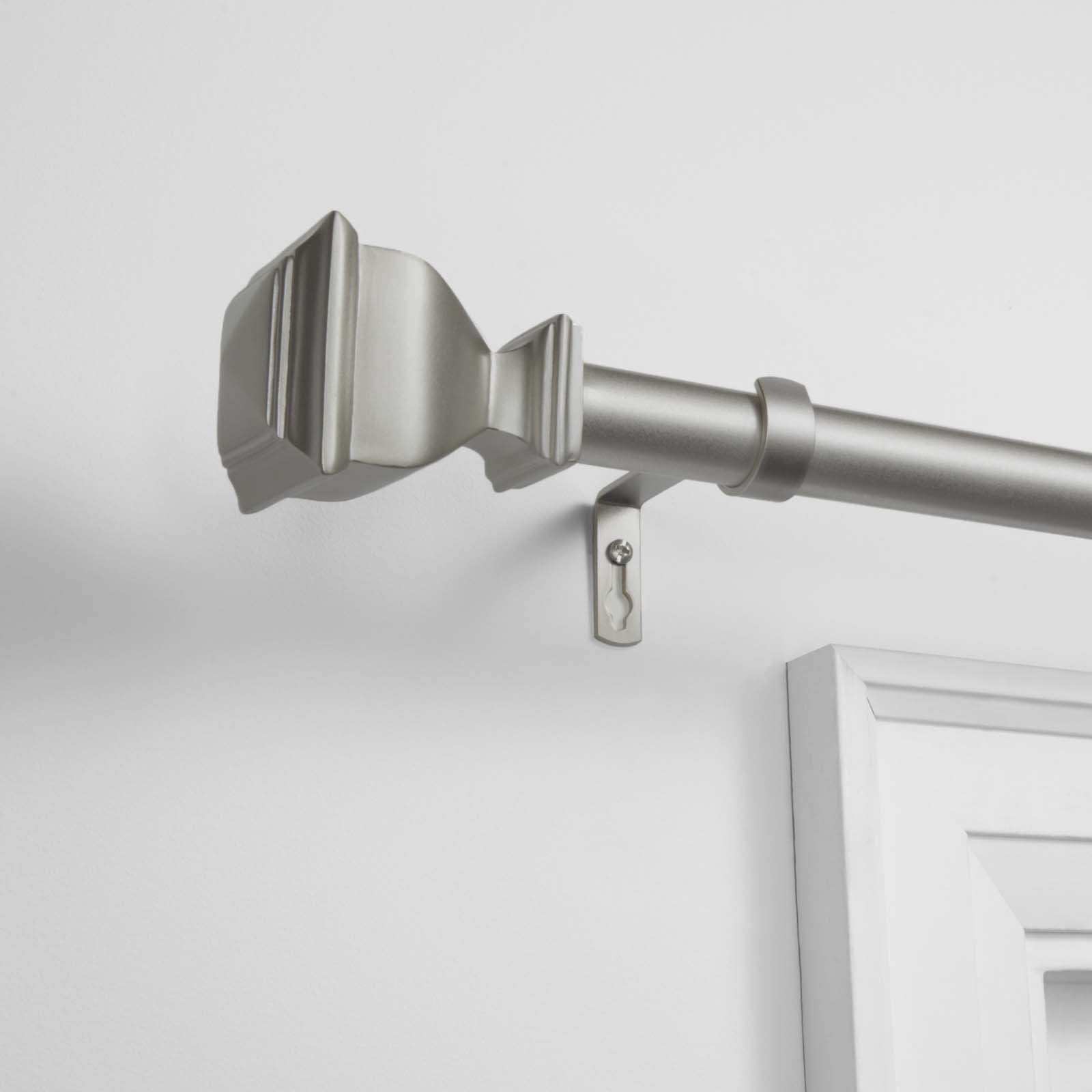 EXCLUSIVE HOME Napoleon 1" Curtain Rod and Finial Set, Matte Silver, Adjustable 84"-160"