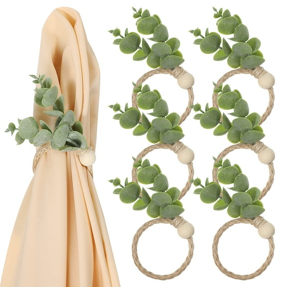 Farmhouse Napkin Rings with Realistic Green Leaves Design for Kitchen Use 6 Pieces