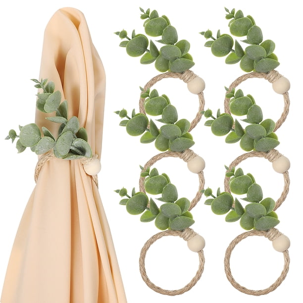 GOOHOCHY 6 piezas de porta servilletas, anillos de servilleta de eucalipto, anillos de servilleta de estilo rústico, anillos de servilleta de boda