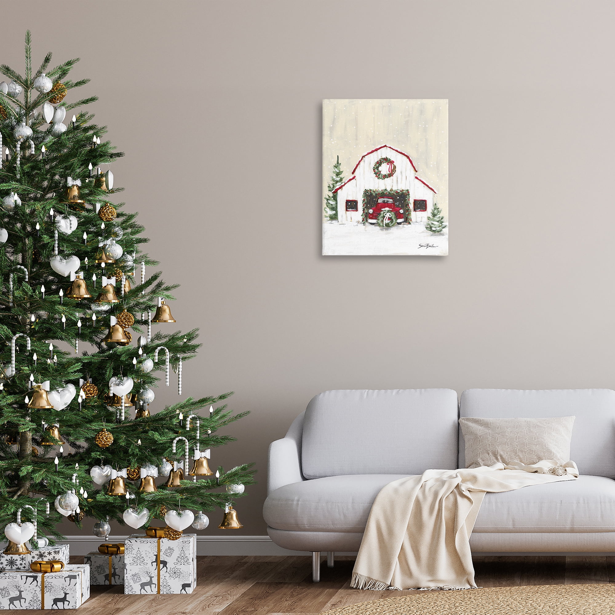Stupell Industries Seasonal Garlands Barn Holiday Painting Gallery Wrapped Canvas Art Prints Wall Art, 24 x 30