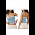 thumbnail image 3 of Camiseta Corta de Tirantes Finos con Cuello Cuadrado y Ribete de Encaje de Cuadros Y2K para Mujer. Camiseta de Tirantes Finos con Lazo en la Parte Delantera. Azul XL, 3 of 7