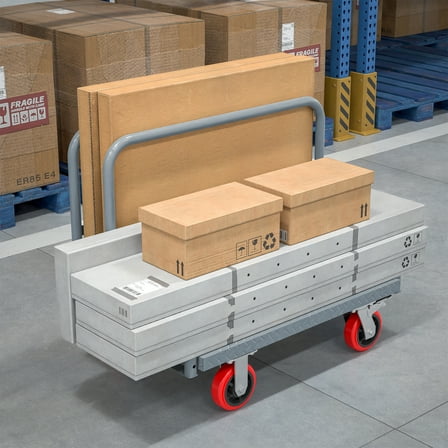 Steel Panel Truck, Heavy Duty Drywall Cart Lumber Cart Platform Truck Flat Cart, 2000lbs, 6" Swivel Brake Casters, with 1Front and 2 Side Handrails (35" x 23")