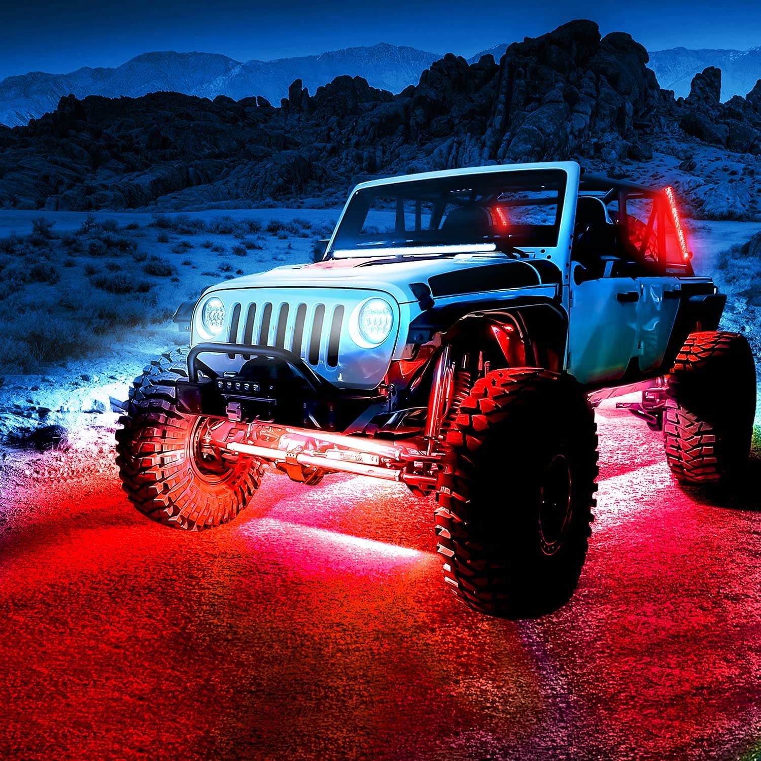 4PCS Car Underglow Neon Accent Strip Lights LED RGB 8 Color Sound Active Function Music Mode with Wireless Remote Control Underbody Light Strips for Cars Van SUV Truck