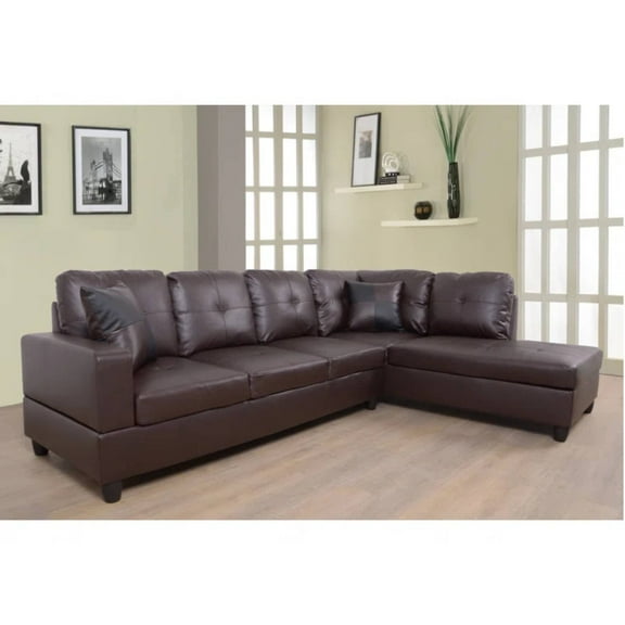 L Shape Leather sofa Couch Modern Sectional Couch with Chaise for Living Room Furniture Sets, Brown