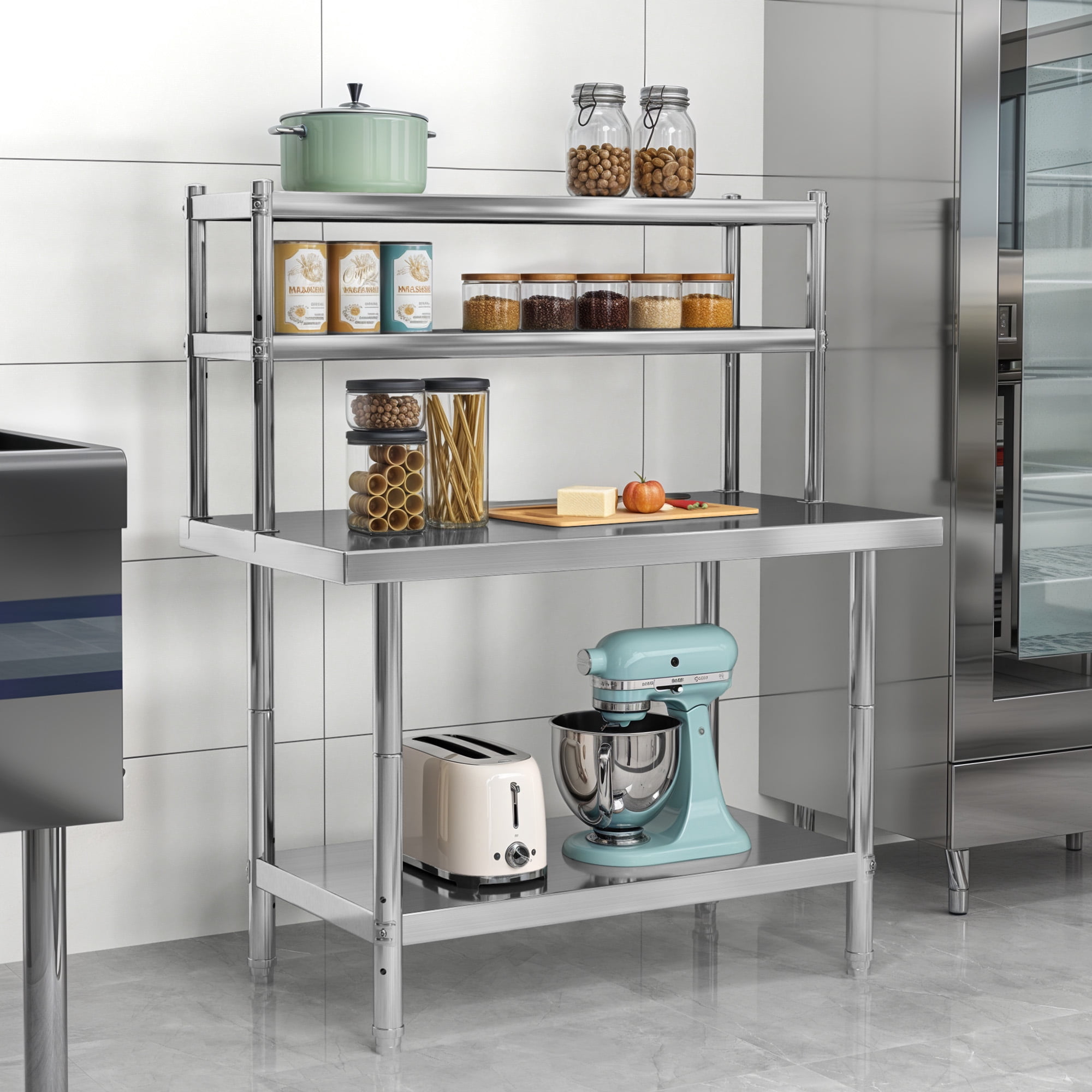 Uforic Stainless Steel Table with Overshelves, 30" X 24" Work Table with 30" X 12" Shelf, Metal Table Prep Table for Home Kitchen Restaurant Garage Warehouse
