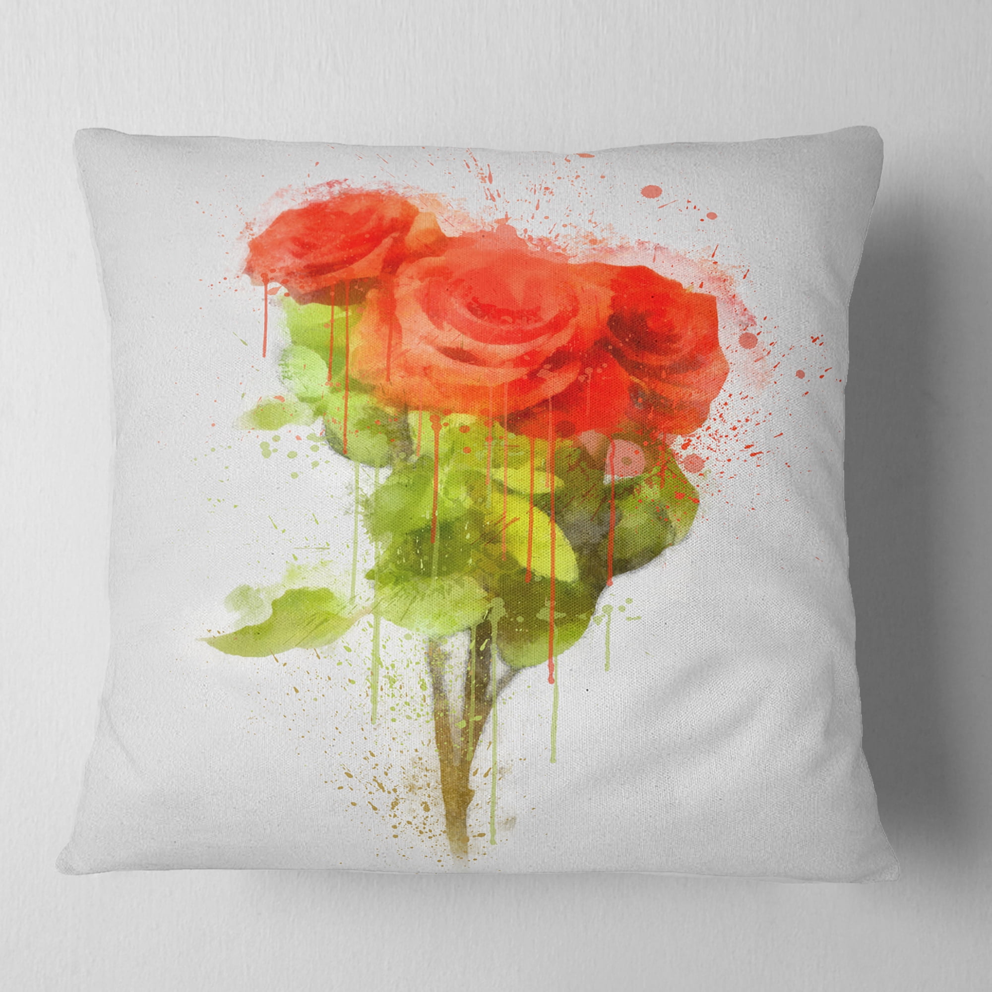 Designart Bunch of Red Roses Watercolor - Flower Throw Pillow - 18x18