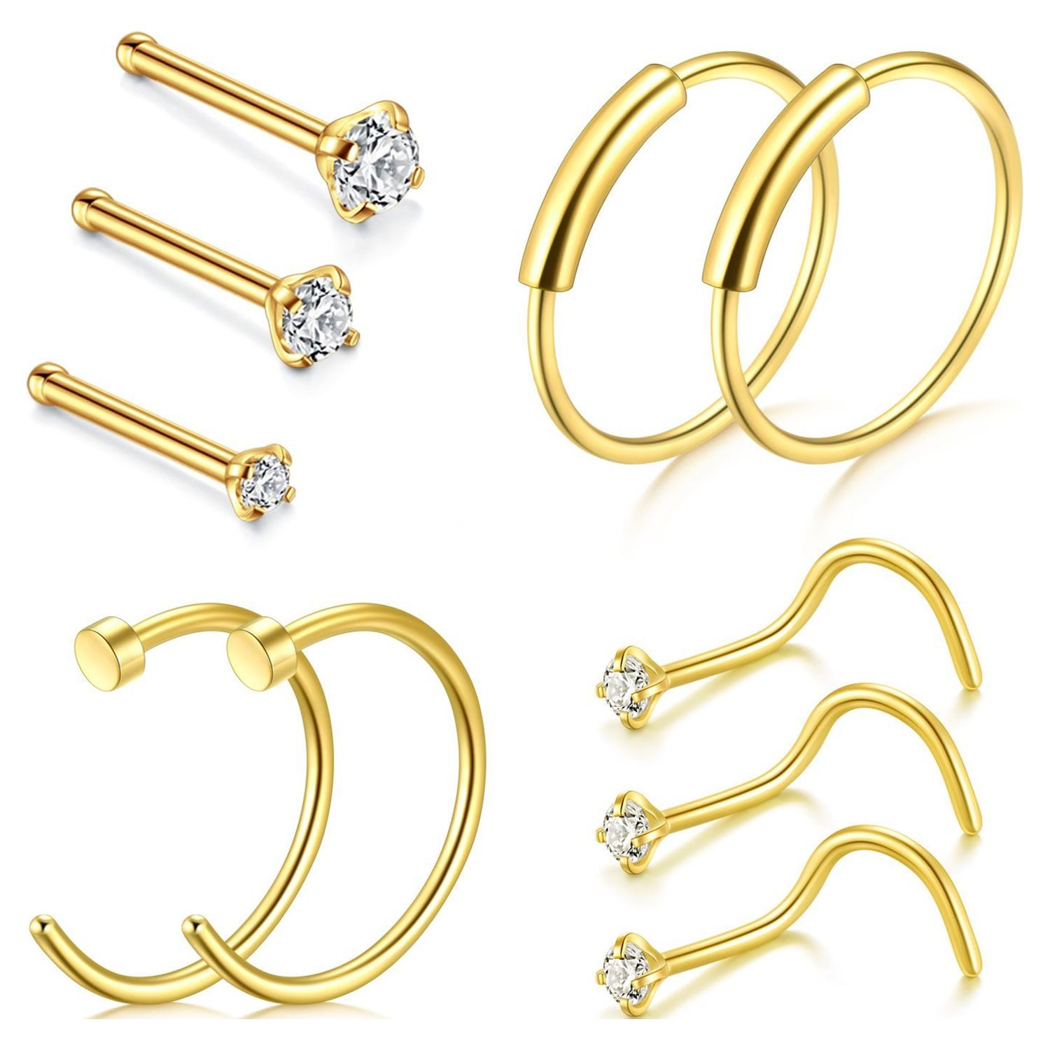 39-Piece 20G Nose Ring Set – L-Shaped Studs And Hoops, Surgical Steel With CZ Gems, Piercing Jewelry For Men & Women