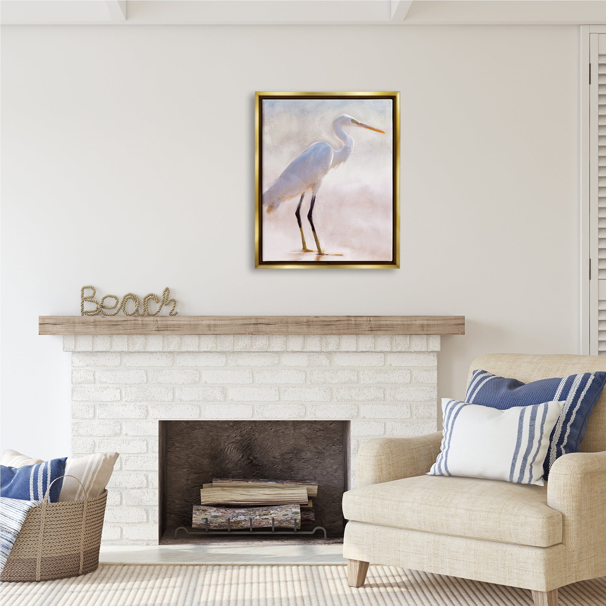 Stupell Industries Egret Wildlife Portrait Animals & Insects Painting Gold Floater Framed Art Print Wall Art, 25 x 31