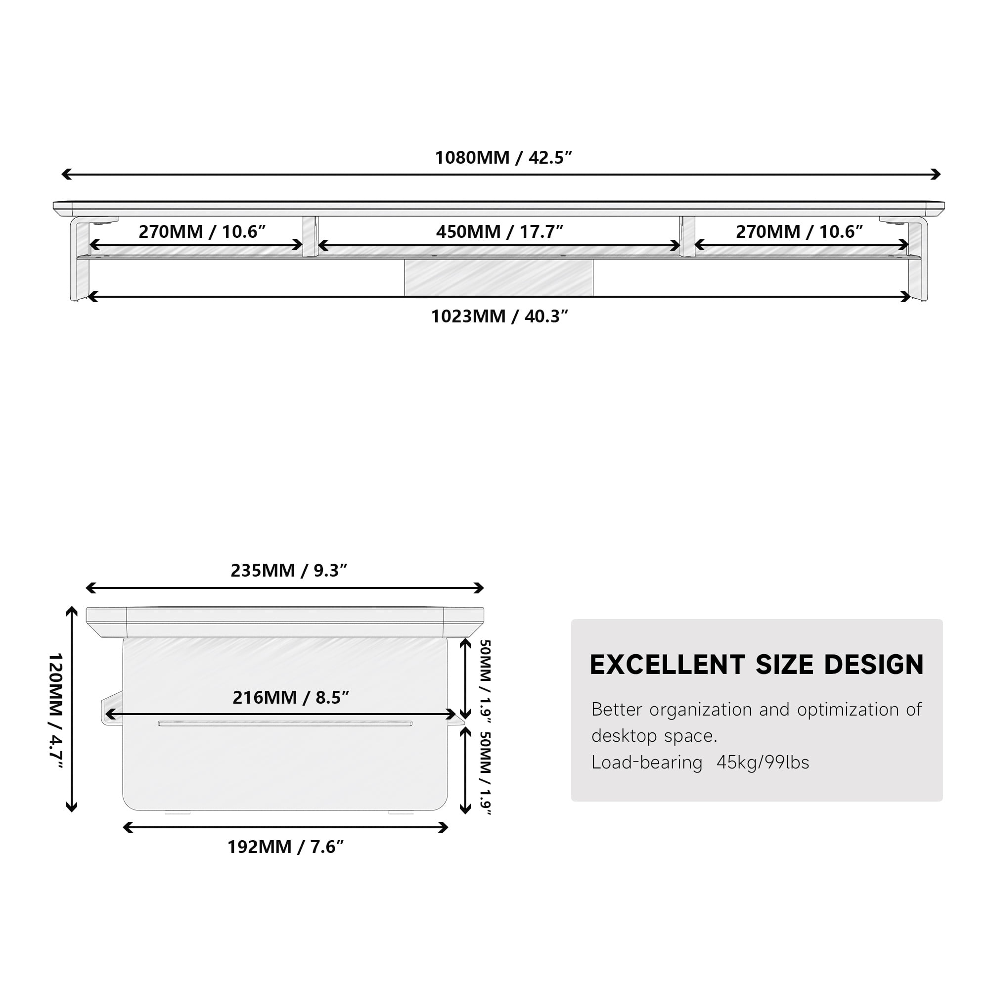 Fenge 42.5 Inches Acrylic Monitor Stand Riser with Metal Storage