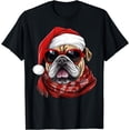 thumbnail image 1 of Bulldog - anteojos de sol con sombrero de Papá Noel, playera de Navidad para perro, 100% algodón, unisex, 1 of 2