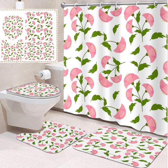 4 Pcs Bathroom Sets with Shower Curtain and Rugs, Teal Seahorse Nautical Summer, Bathroom Decor Coastal Sea Horse Blue Shower Curtain Sets for Bathroom Decor