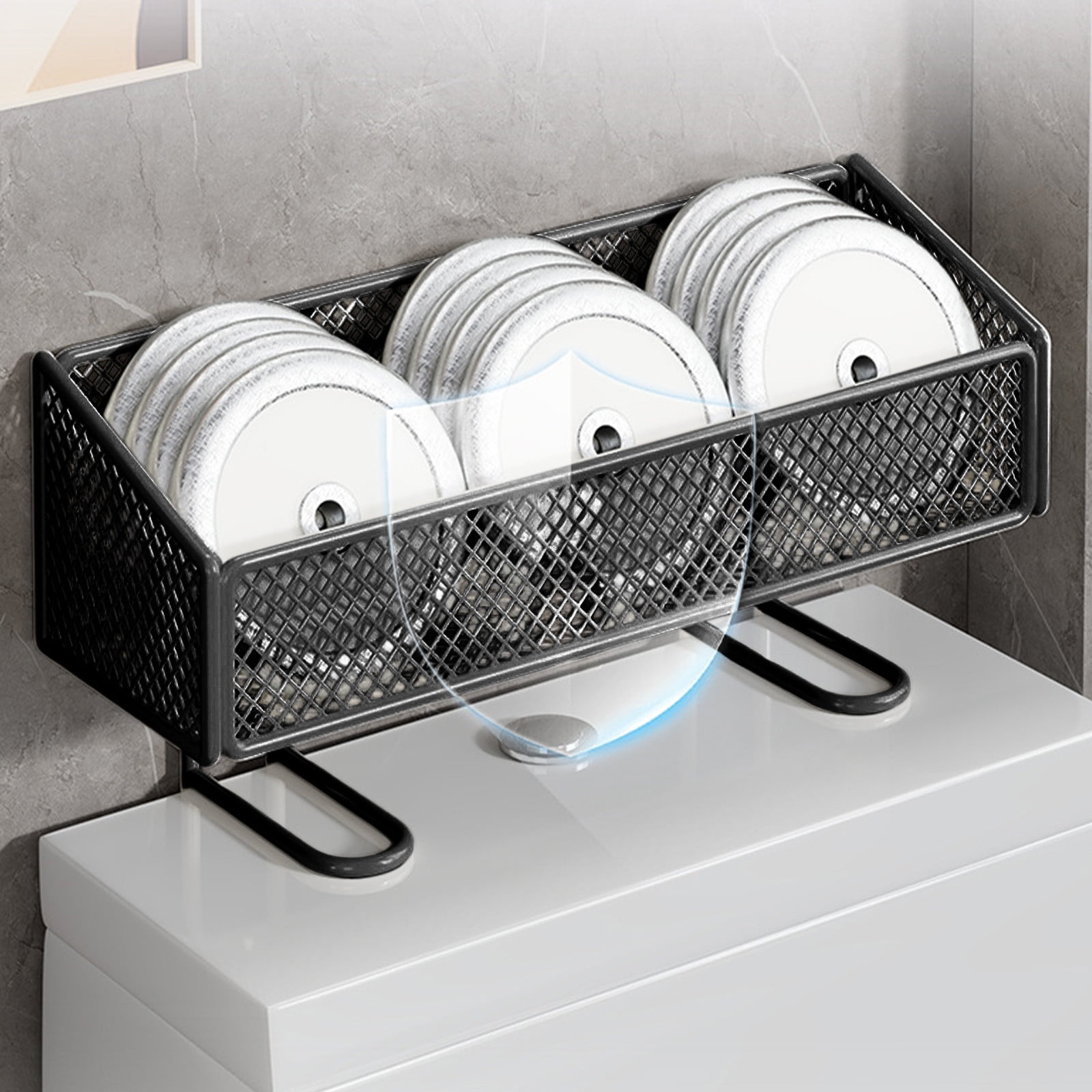 Litrail No-Drill Over Toilet Storage Rack, Sturdy Iron Toilet Tank Organizer with Open Mesh, Black/White Optional for Bathroom Space-Saving