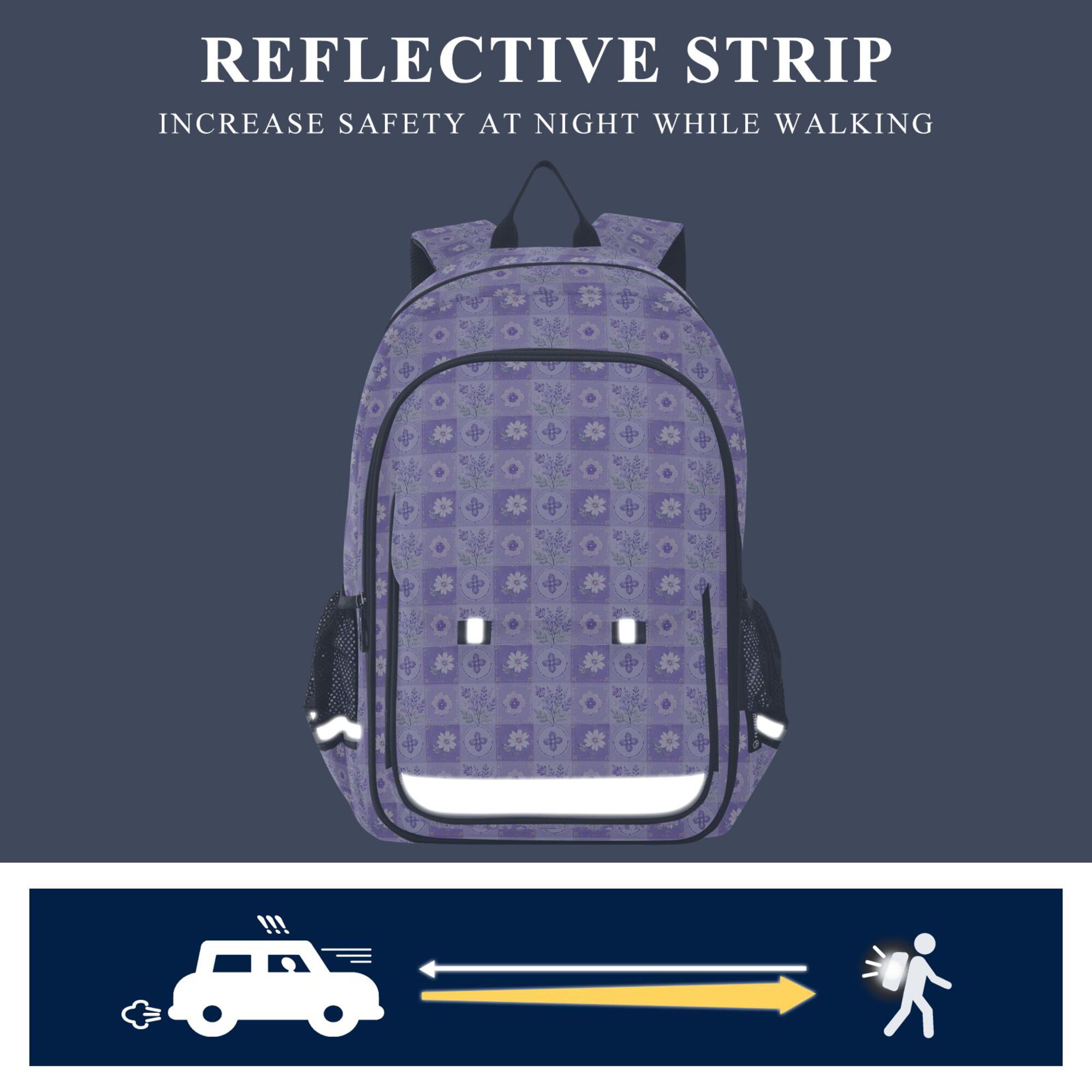 Mochila escolar para niños, unisex de 17 pulgadas, casual, con bolsillos y compartimentos, patrón de cuadros lavanda 5