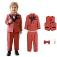 thumbnail image 3 of Vestido de cumpleaños lujoso de color caqui para niños, chaqueta con flores para niños, chaleco, pantalones, collar con pajarita, traje de fotografía de 5 uds., conjunto de boda para niños, 3 of 5