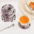 thumbnail image 3 of 6 Pcs Drink Coasters with Holder 3.94in Woven Coasters for Drinks Light Purple and Black Floral Coaster Set for Protection Table, 3 of 7
