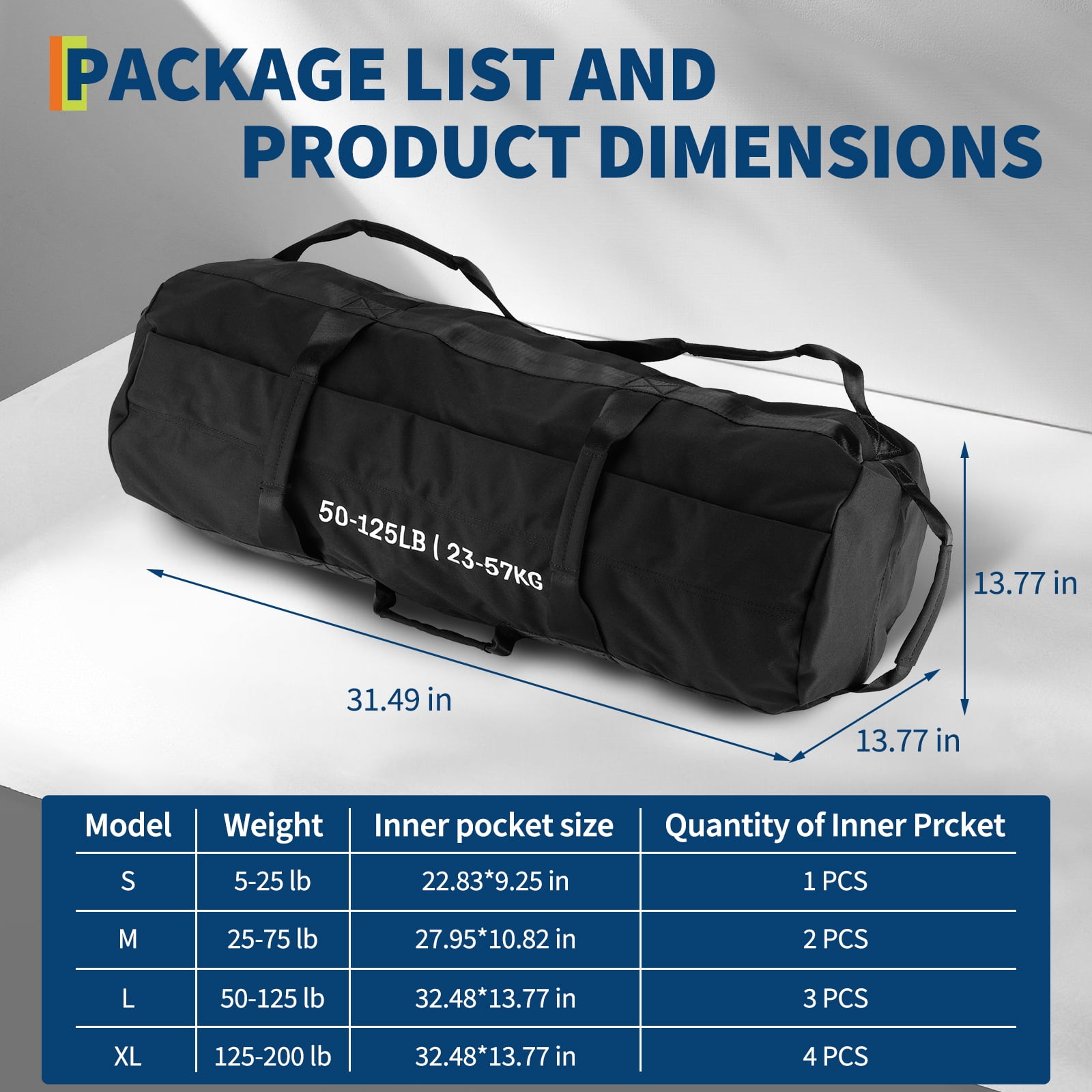Heavy Duty Adjustable Sandbag, Unfilled Weight Bag with Multi Handles, Durable Workout Power Bag for Strength Training, Cross Training and Home Gym Fitness Exercise