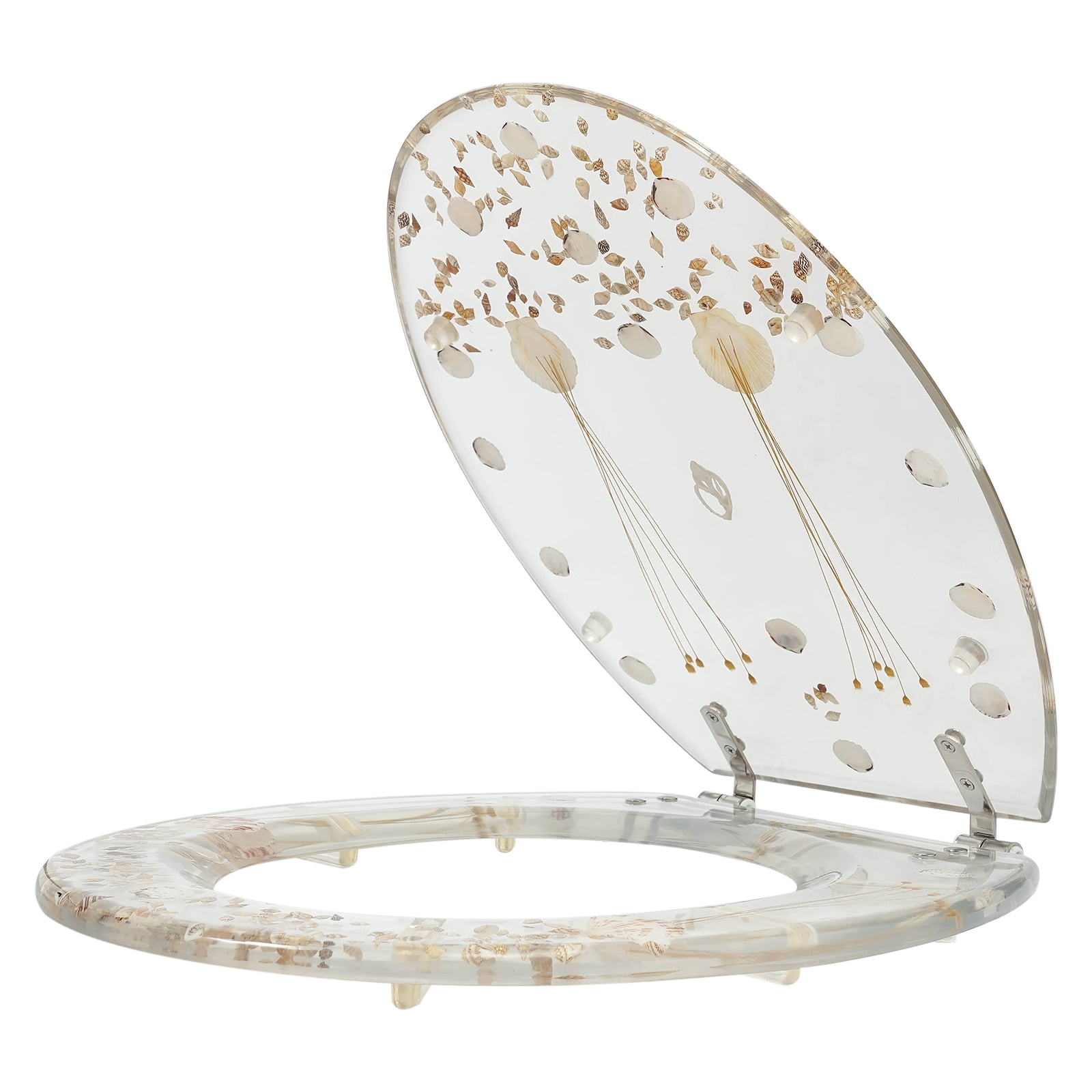 Dwellnix Heavy-Duty Decorative Toilet Seat with Clear Acrylic & Preserved Botanicals | 330lbs Capacity | Stainless Steel Reinforced Resin Construction