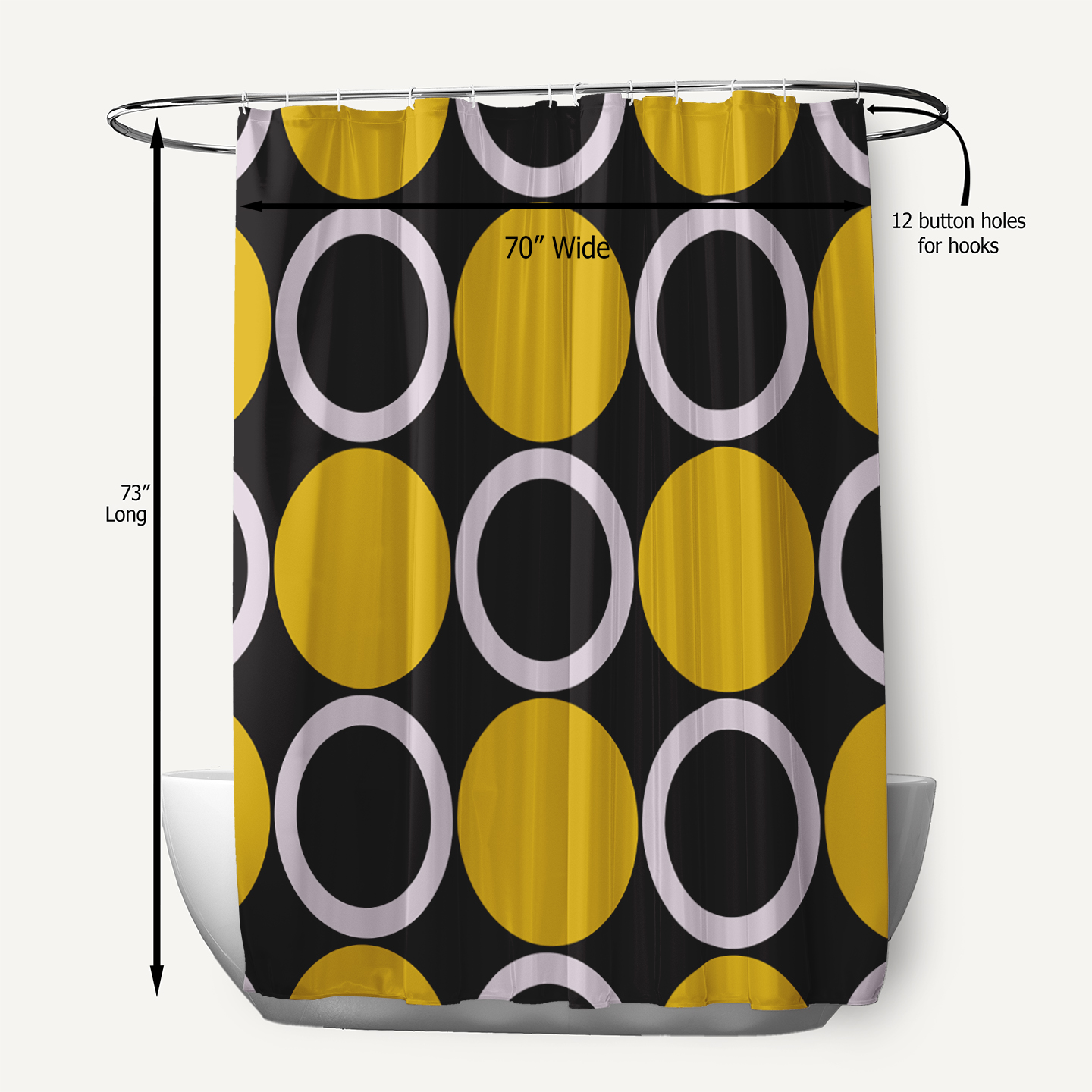 Simply Daisy 70" W x 73" L Mod Circles Polyester Shower Curtain, Mustard [1 Ct]