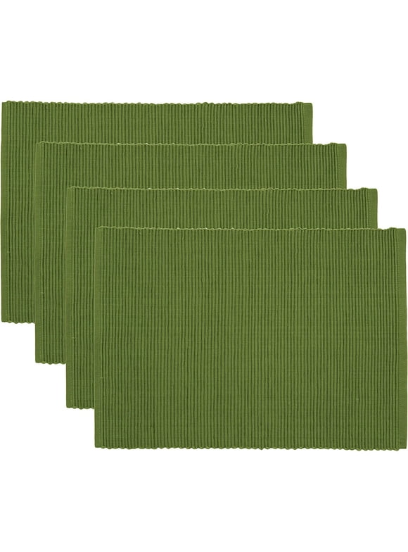 Spectrum Placemats Thick Ribbed Cotton, Fir Green - Set of 4 | Nature-Inspired Dining | Easy-Match Neutrals | Coordinated Look