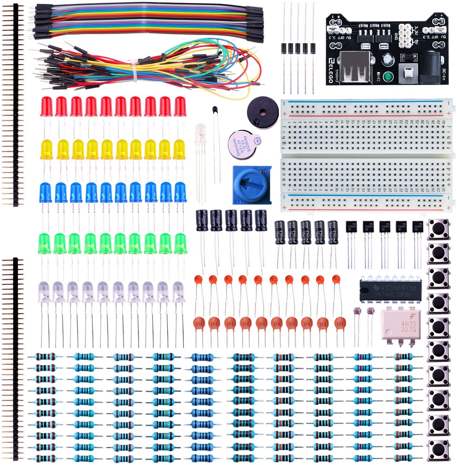 Elegoo ELCK002 Electronic Fun Kit Bundle with Breadboard Cable Resistor, Capacitor, LED