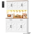 thumbnail image 7 of Hiphuta 71" Tall Kitchen Pantry Storage Cabinet with RGB LED and 6 Metal Hooks, Farmhouse Coffee Bar Cabinet with Charging Station, Buffet with Hutch and Microwave Stand, White, 7 of 7
