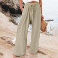 thumbnail image 2 of TQWQT Women's Cotton Linen Pants Casual Wide Leg Drawstring Waist Loose Fit Straight Trousers With Pockets Khaki M, 2 of 5