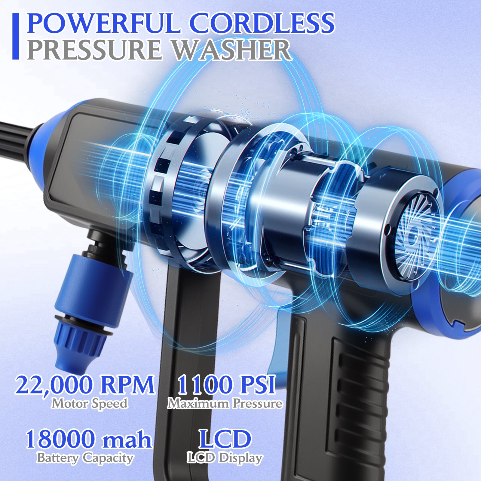 1100 PSI Cordless Pressure Washer for 21V Battery,Portable Handheld Power Washer , 2 x 4.0 Ah Batteries, 6-in-1 Swivel Nozzle, 32.81FT Hose,for Car Yard Fence Wall Cleaning and Garden