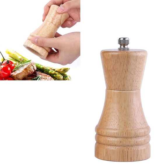 1pc Wooden Manual Pepper and Seasoning Bottle, 4-Inch Salt and Pepper Container in Khaki for Kitchen Use